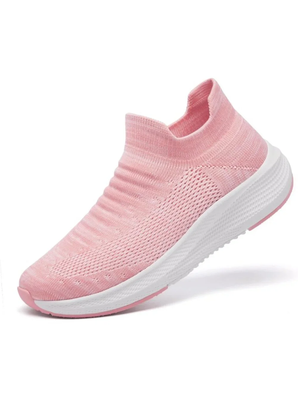 Women's Light Pink Comfort Lightweight Sock Mesh Slip on Casual Sneaker Shoes